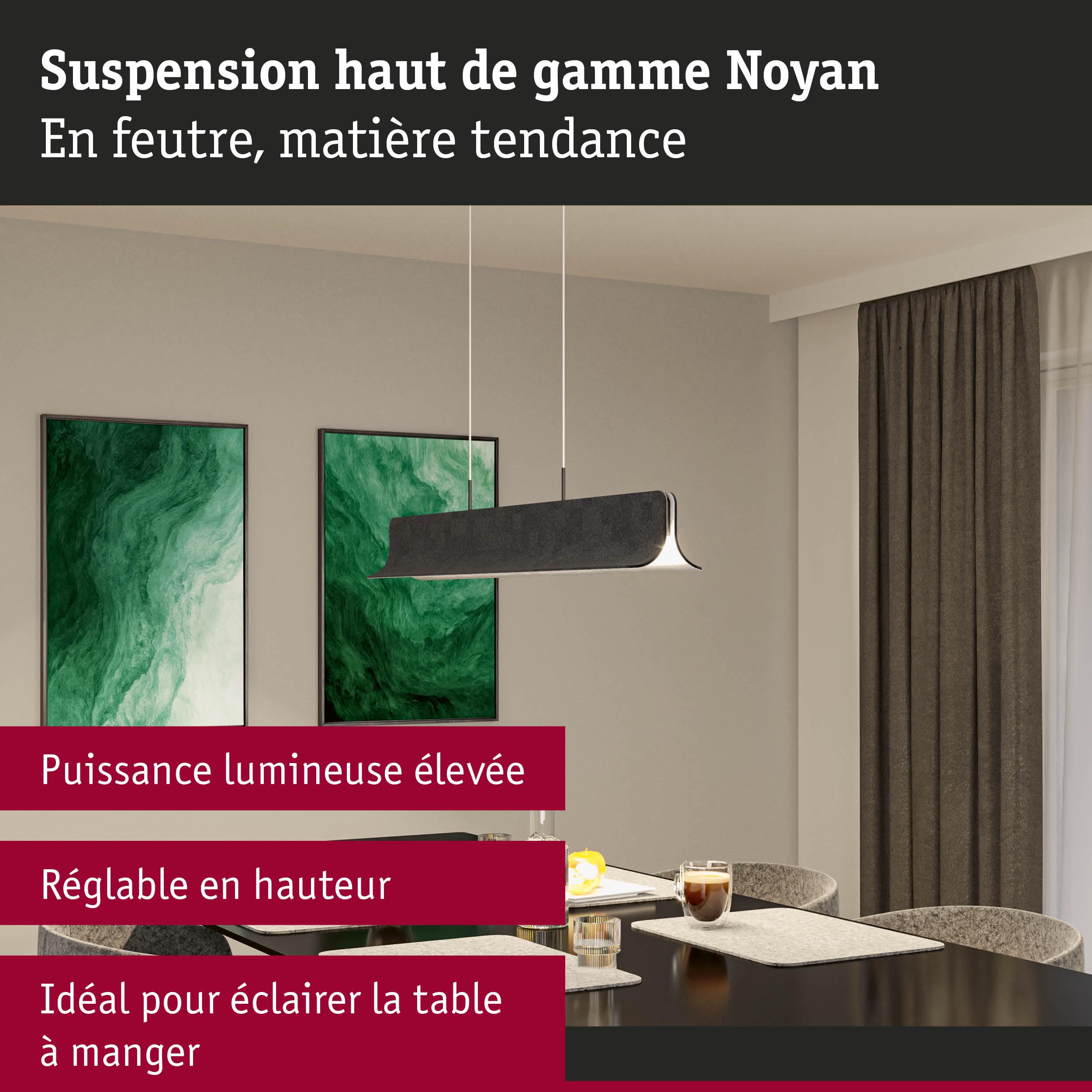 Suspension Noyan en feutre gris foncé, réglable en hauteur, parfaite pour éclairer la table à manger