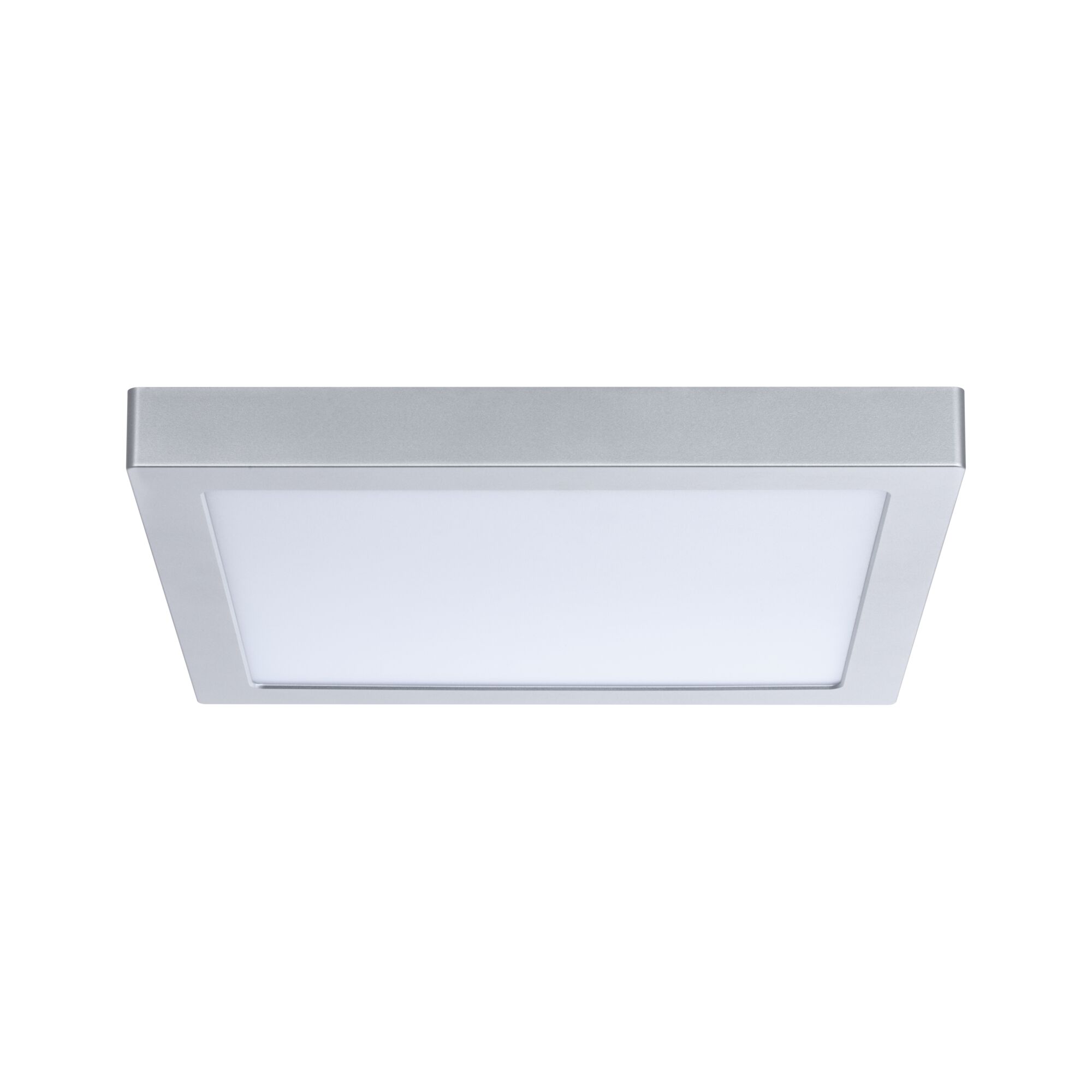 Quadratische LED-Deckenleuchte aus silbernem Aluminium mit weißem Diffusor für moderne Beleuchtung