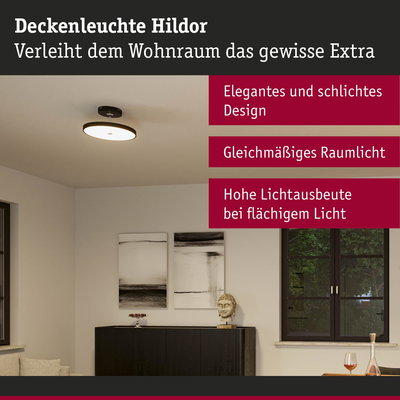Deckenleuchte Hildor mit elegantem schwarzem Rahmen und weißem Diffusor für gleichmäßiges Raumlicht
