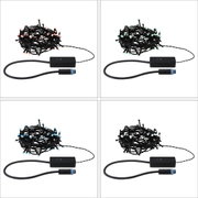 Vier LED-Lichterketten mit schwarzem Kabel in verschiedenen Farben für dekorative Beleuchtung.