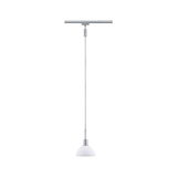 Moderne hanglamp met wit glas en zilverkleurig metaal voor railsysteemverlichting