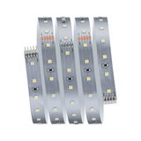 Flexible LED strip with white LEDs on silver circuit board for energy-efficient lighting