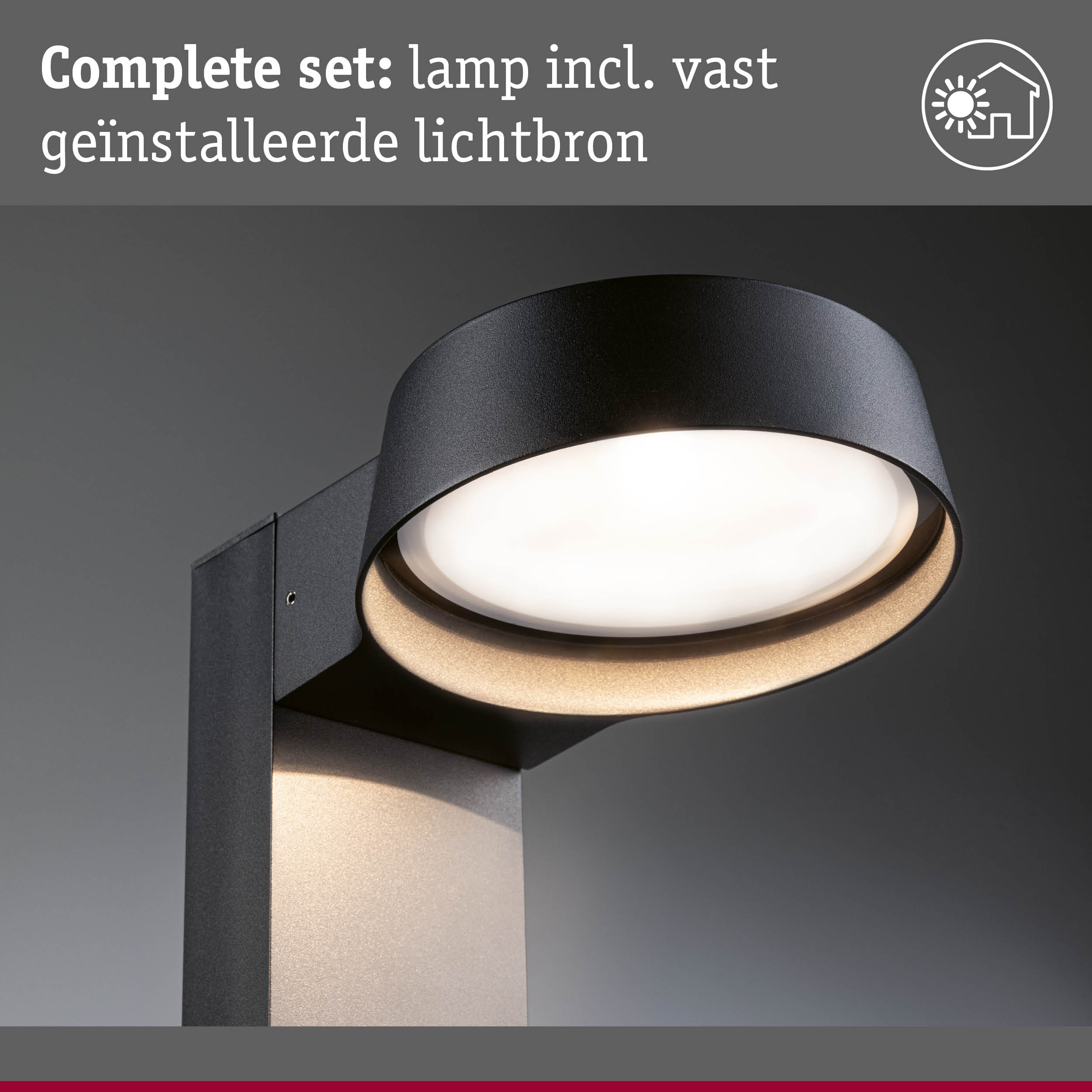 Zwarte buitenwandlamp met geïntegreerde lichtbron, modern ontwerp voor tuinverlichting