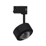 Schwarzer LED-Strahler aus Kunststoff mit klarem Glas und Schienenadapter für flexible Beleuchtung