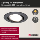 Black LED recessed spotlight with warm white dimmable light and 430 lumens for individual control