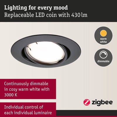 Black LED recessed spotlight with warm white dimmable light and 430 lumens for individual control
