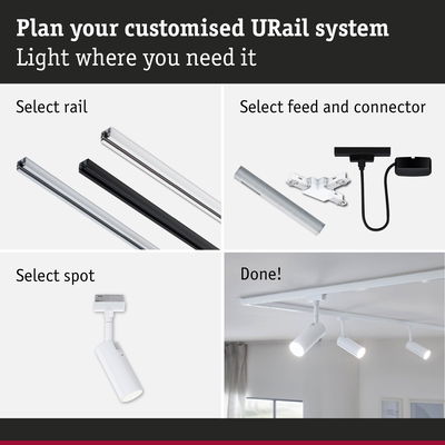 Guide to customize URail system with black and white aluminium rails and white LED spotlights
