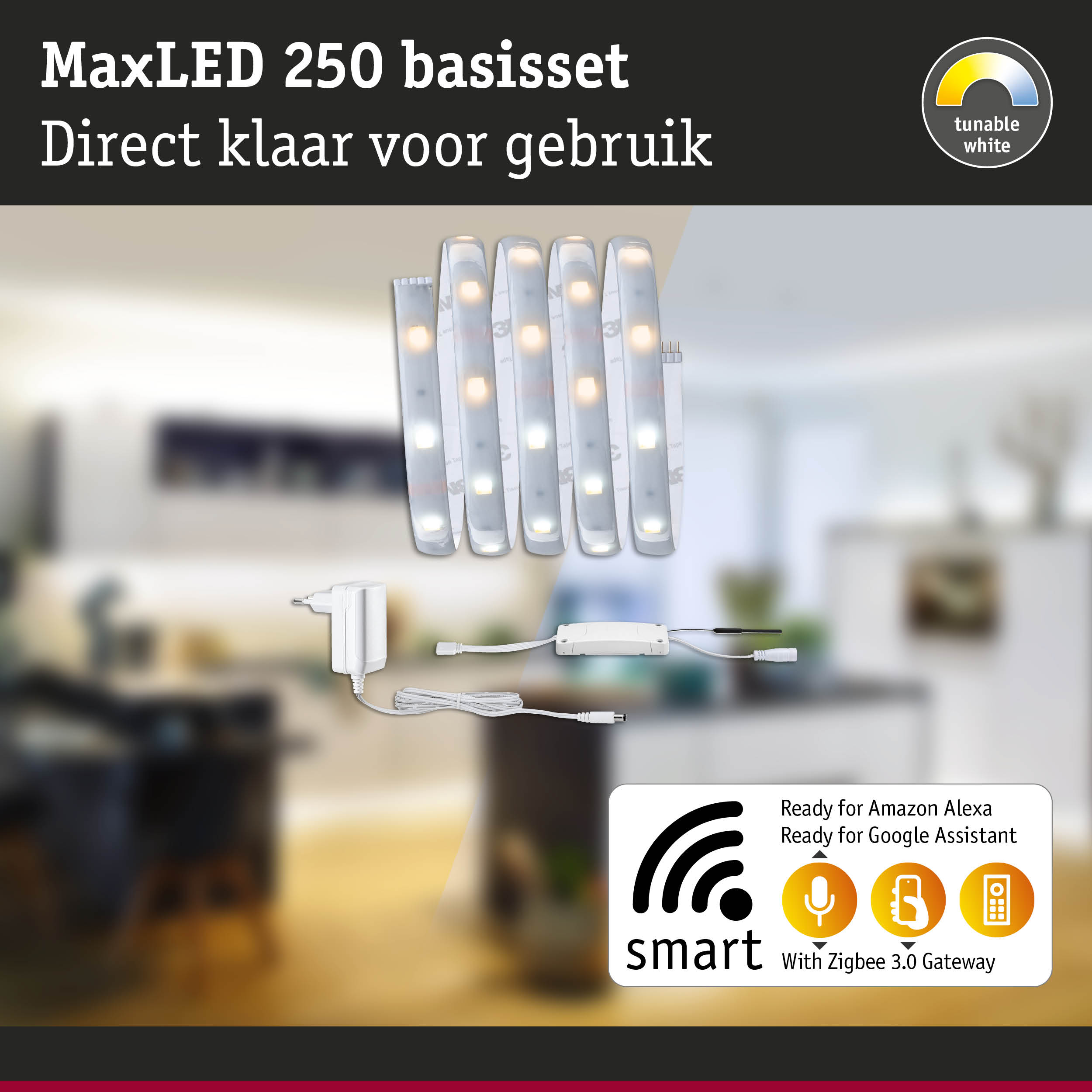 MaxLED 250 basisset met instelbaar wit licht, dimbaar, inclusief voeding en Zigbee 3.0 gateway