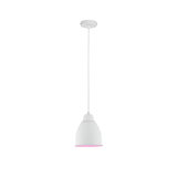 White metal pendant lamp with pink light accent for modern home lighting