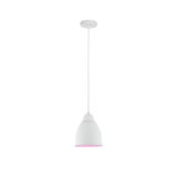 Hvid metalpendel med pink lysaccent til moderne boligbelysning