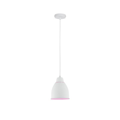 Hvid metalpendel med pink lysaccent til moderne boligbelysning