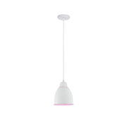 White metal pendant lamp with pink light accent for modern home lighting