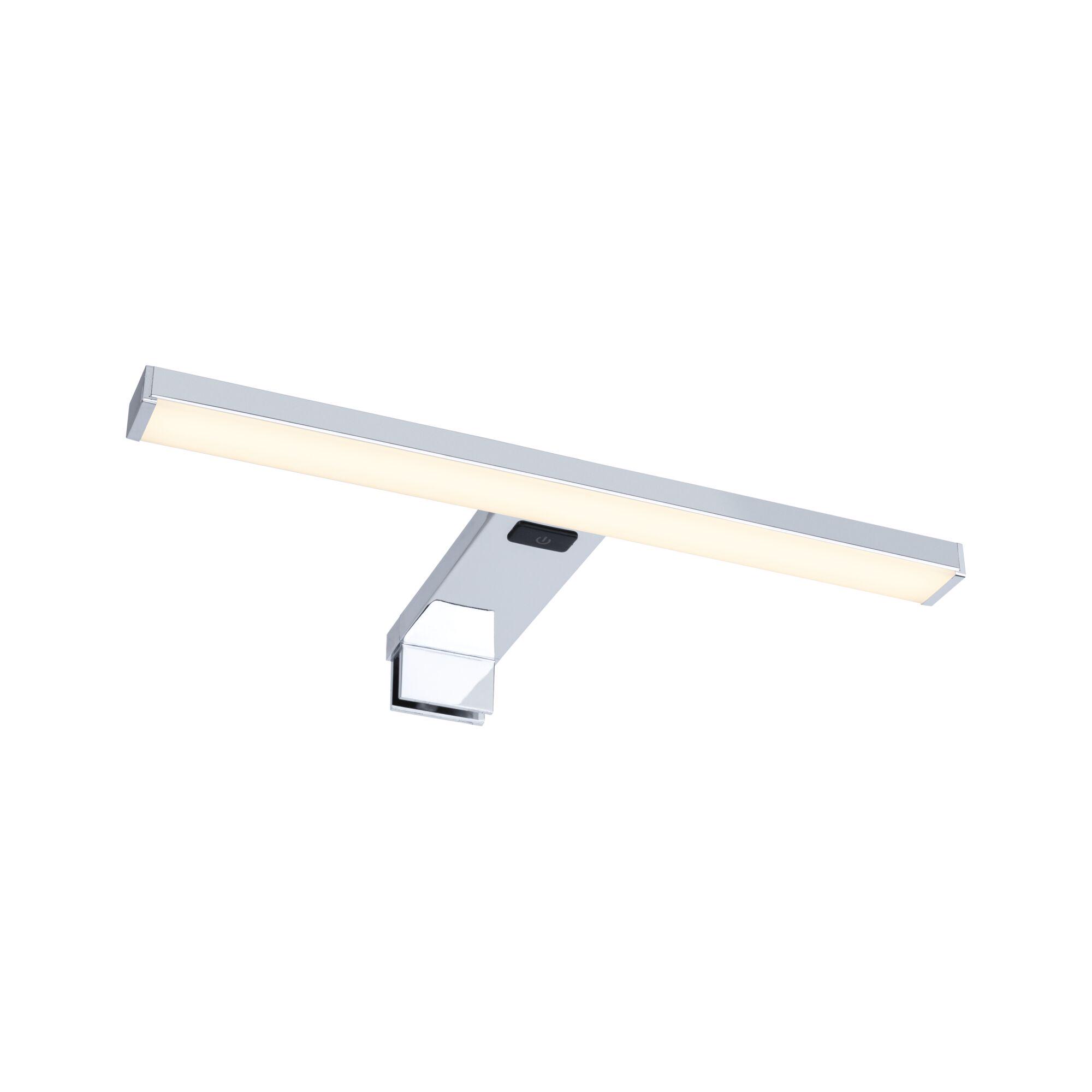 Modern chrome LED wall light with warm white illumination and touch switch for bathroom lighting