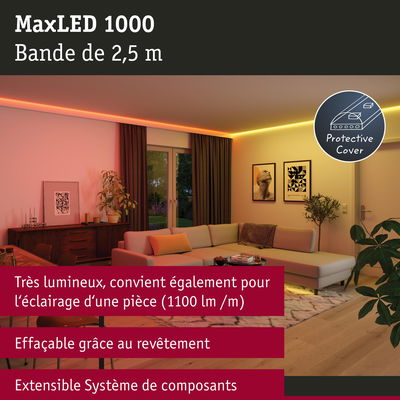 Bande LED MaxLED 1000 de 2,5 m avec revêtement protecteur pour éclairage d’ambiance intérieur