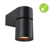 Black aluminum wall light with cylindrical design and warm white LED for outdoor lighting