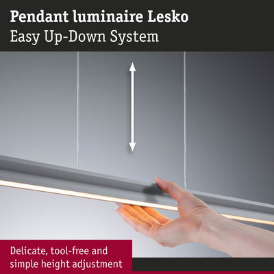 Adjustable grey Lesko pendant luminaire with LED light and easy up-down height system