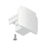 White plastic adapter part with screw for track systems, suitable for lighting installations