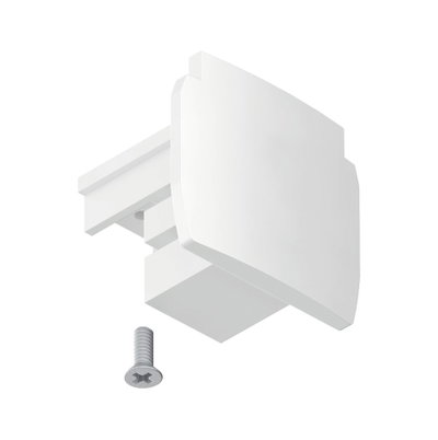 White plastic adapter part with screw for track systems, suitable for lighting installations