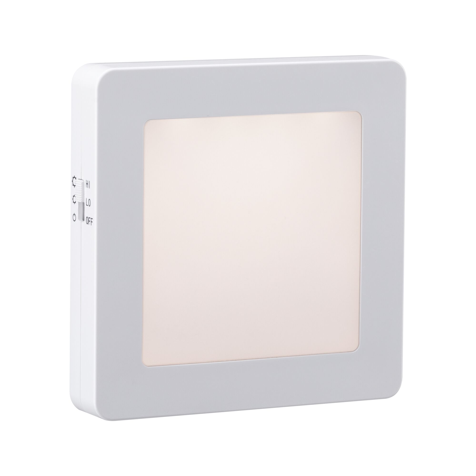 Square white LED ceiling light made of plastic with dimmer and warm white illumination