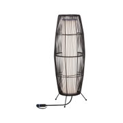 Stehlampe mit schwarzem Metallgestell und weißem Leuchtmittel für moderne Wohnraumbeleuchtung