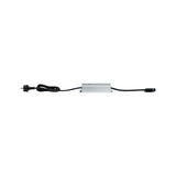 Silver aluminum electronic power supply with black cable and plug for LED lighting systems