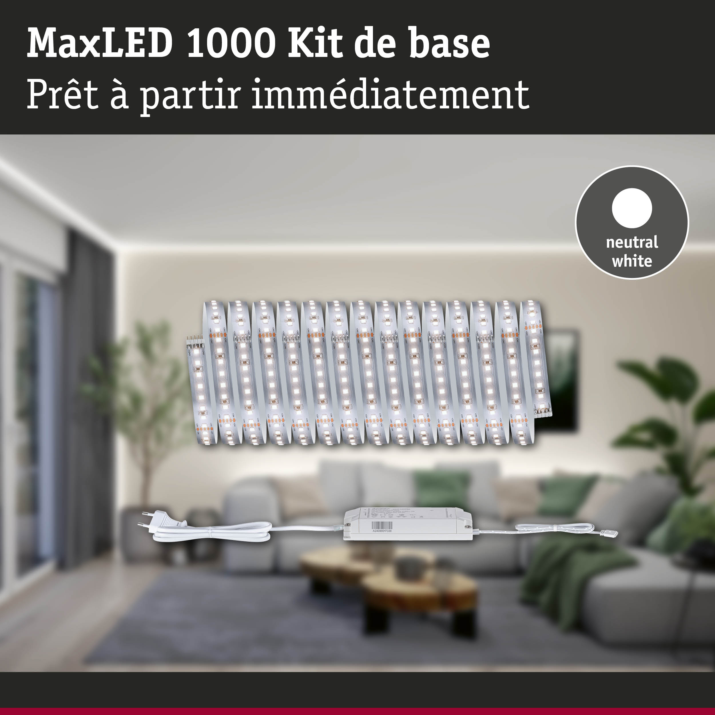 Kit MaxLED 1000 bande LED blanc neutre avec alimentation pour éclairage intérieur flexible