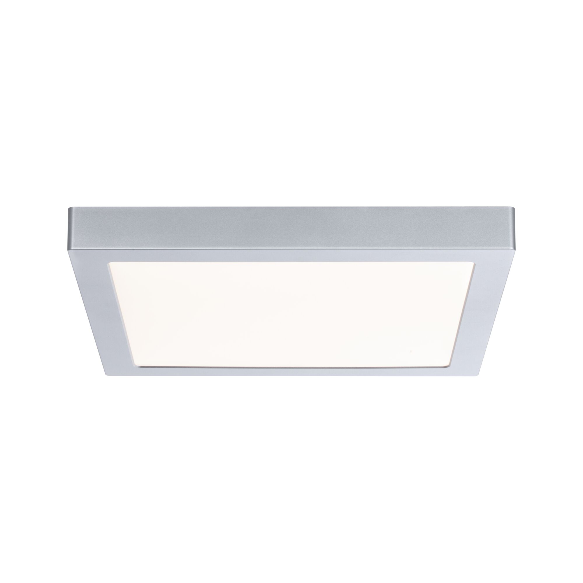 Quadratische Deckenleuchte aus silbernem Aluminium mit weißem Diffusor für moderne Innenbeleuchtung
