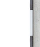 Cross-section of white LED light strip in modern wall installation with concrete and wood.