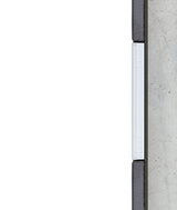 Cross-section of white LED light strip in modern wall installation with concrete and wood.