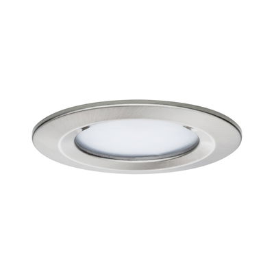 Round LED recessed light in brushed stainless steel with white diffuser for modern room lighting