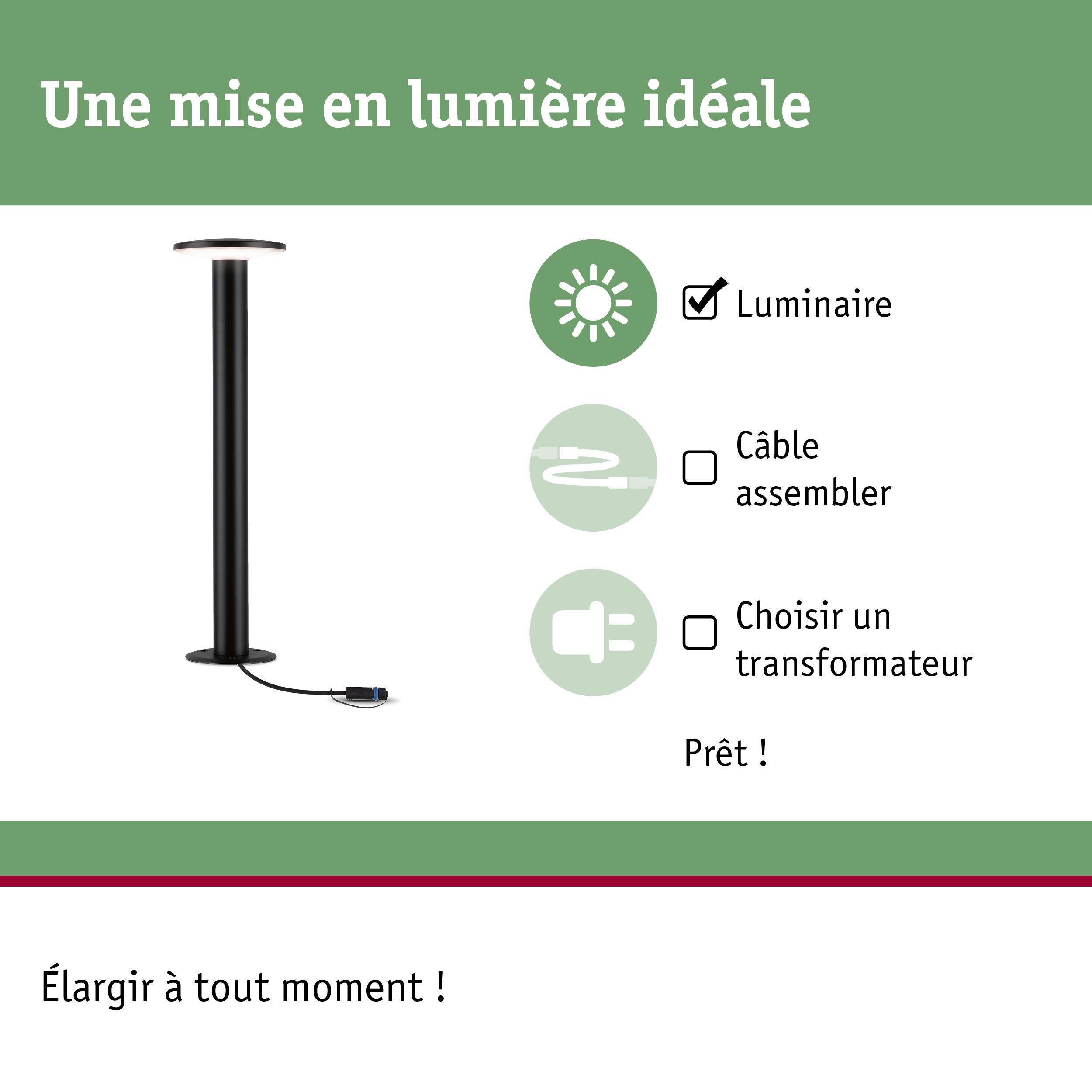 Lampe LED extérieure noire avec prise intégrée et connexion simple pour éclairage de jardin