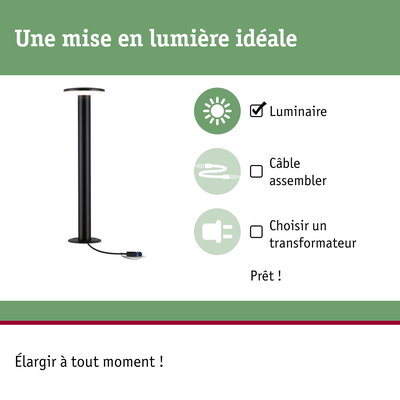 Lampe LED extérieure noire avec prise intégrée et connexion simple pour éclairage de jardin