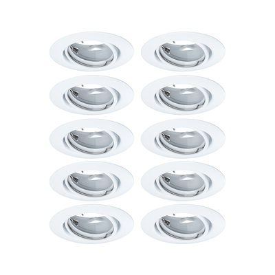 Ten white recessed spotlights with adjustable reflector for flexible LED ceiling lighting