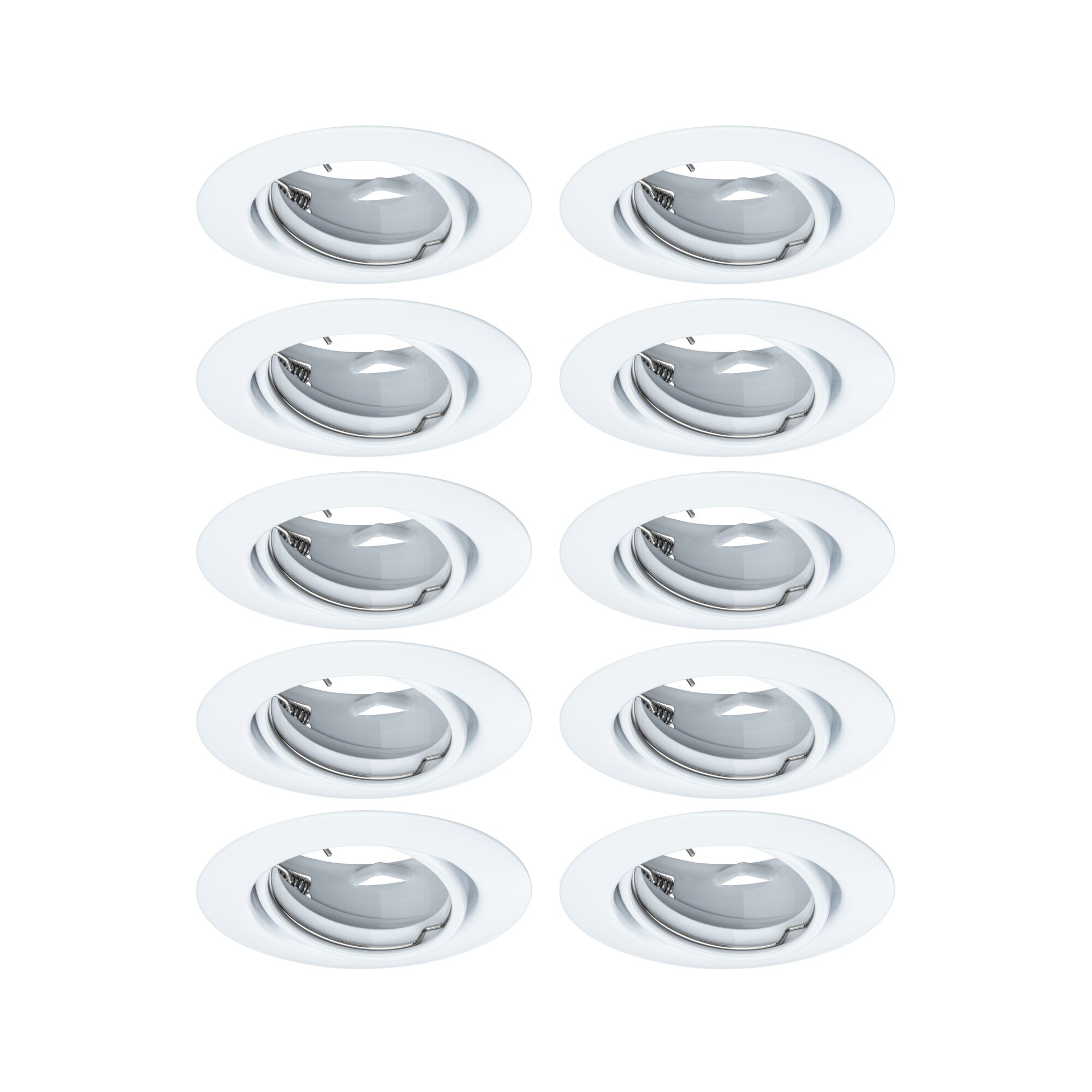 Inbouwlamp Base Basisset zwenkbaar rond 90mm 20° GU10 max. 10W 230V dimbaar Wit Tien witte inbouwspots met verstelbare reflector voor flexibele LED-plafondverlichting