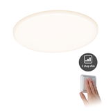 Runde weiße LED-Deckenleuchte mit 3-Stufen-Dimmfunktion und Wandtaster für Wohnräume.