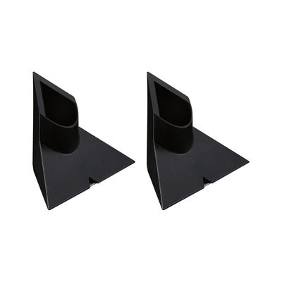 Two black plastic wall mounts with angled openings for LED lights or cable installation
