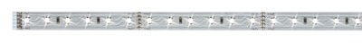 Bande LED longue avec LEDs blanches sur circuit argenté pour éclairage flexible.