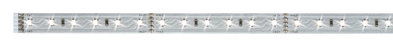 Long LED strip with white LEDs on silver circuit board for flexible lighting solutions.