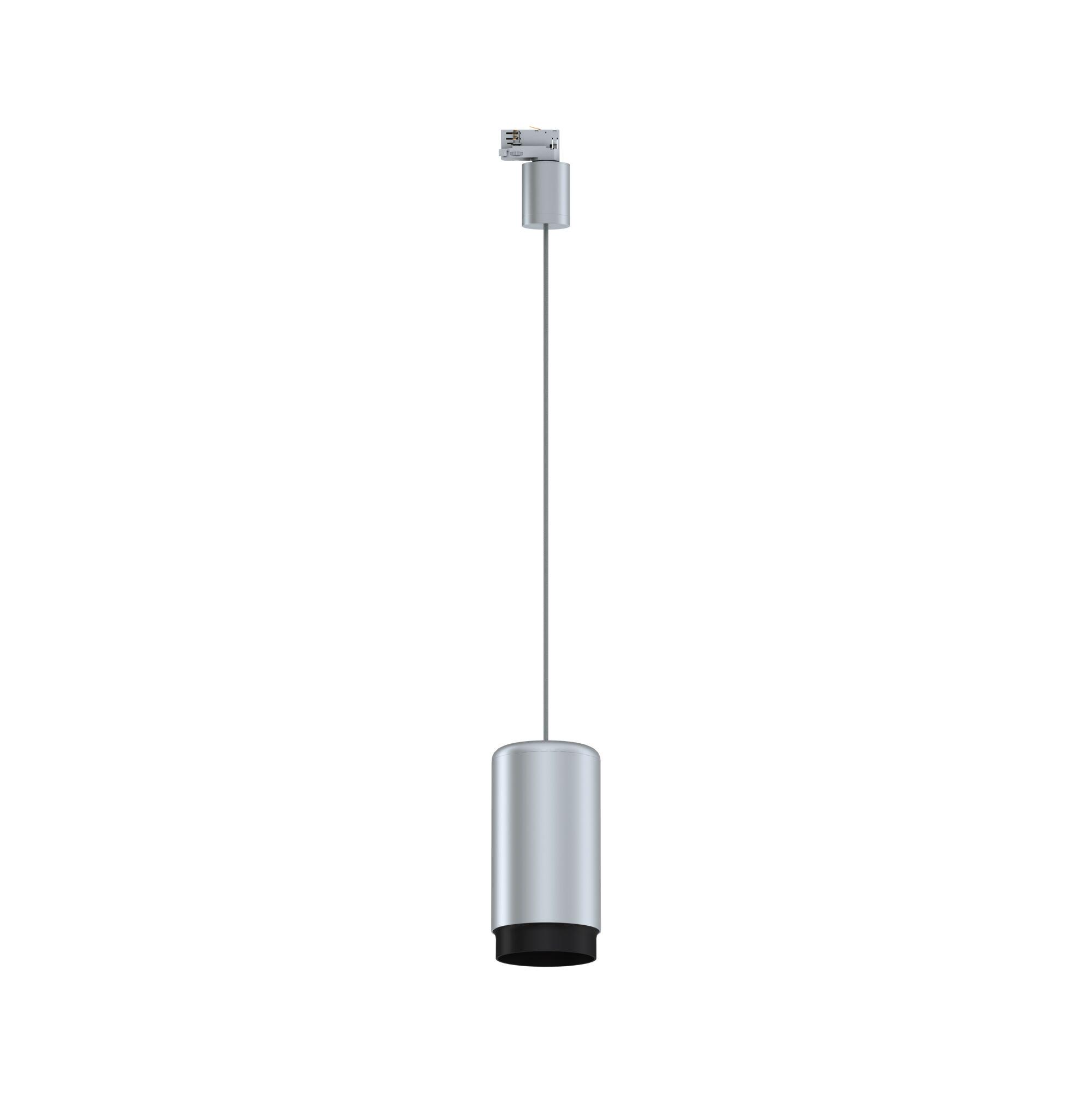 Modern silver metal LED pendant light with black shade for indoor lighting and home decor