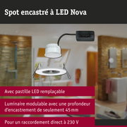 Spot encastré LED Nova blanc avec pastille LED remplaçable et profondeur d'encastrement de 45 mm pour raccordement direct 230 V