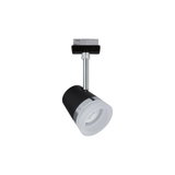 Schwarzer LED-Strahler mit weißem Diffusor und Chromakzenten für moderne Innenbeleuchtung