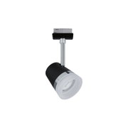 Schwarzer LED-Strahler mit weißem Diffusor und Chromakzenten für moderne Innenbeleuchtung