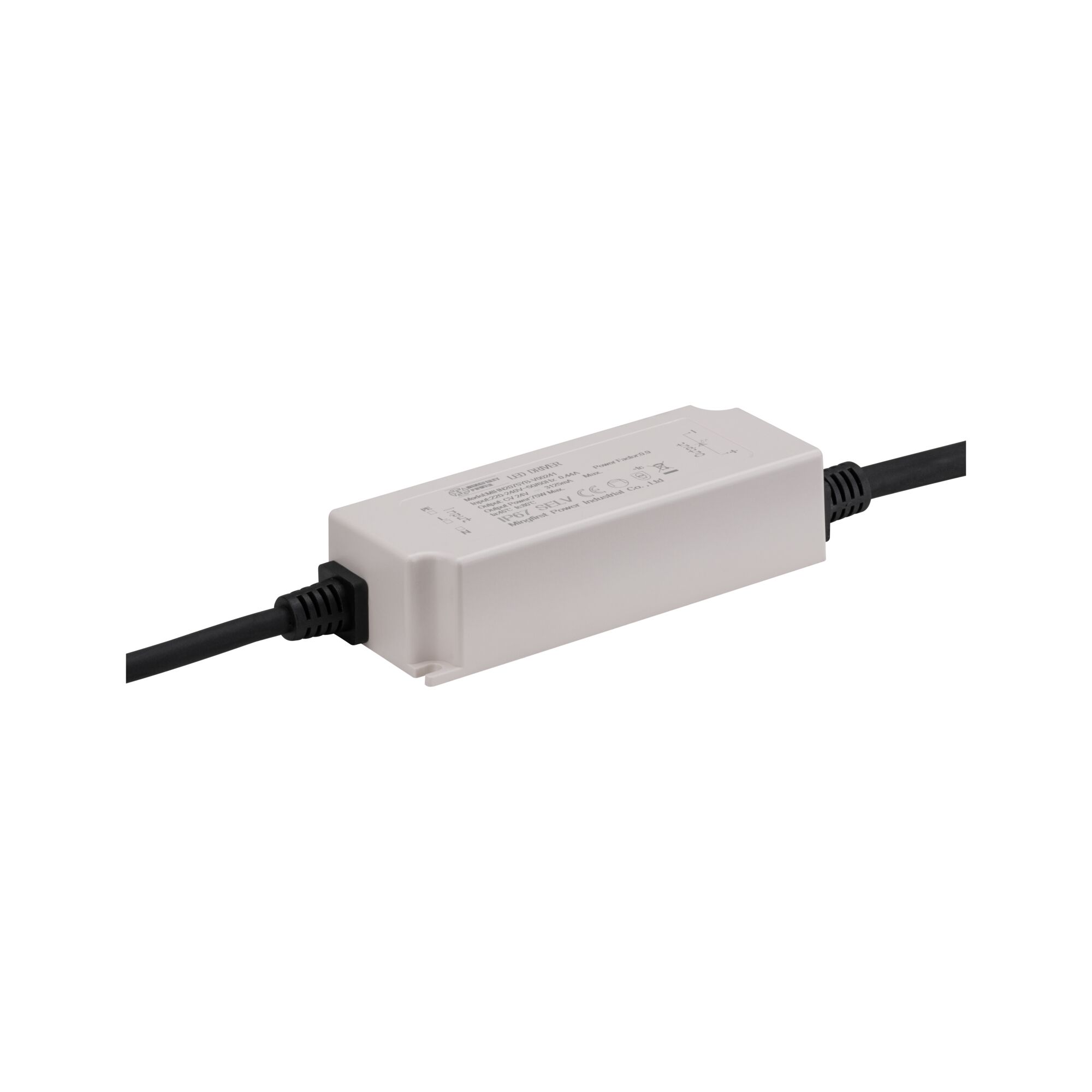 White LED power supply with black cable for energy-efficient lighting solutions