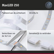 MaxLED 250 LED-strip met plakband, 30 LEDs per meter, knipbaar en eenvoudig te verbinden voor flexibele verlichting