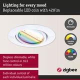 White LED recessed spotlight with dimmable RGBW color control and Zigbee for customizable smart lighting
