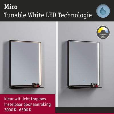 Miro LED-spiegel met traploos instelbaar wit licht van 3000K tot 6500K en zwarte rand