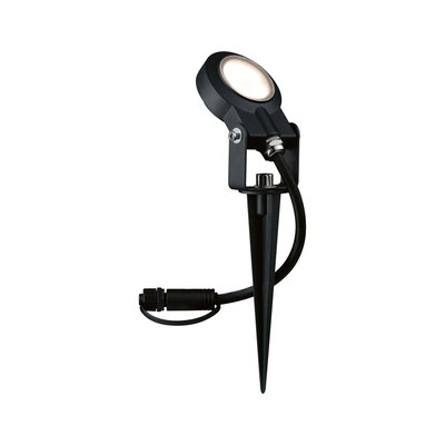 Schwarze LED-Gartenleuchte mit Erdspieß und Kabelanschluss für Außenbeleuchtung und Gartenlicht.