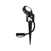 Schwarze LED-Gartenleuchte mit Erdspieß und Kabelanschluss für Außenbeleuchtung und Gartenlicht.