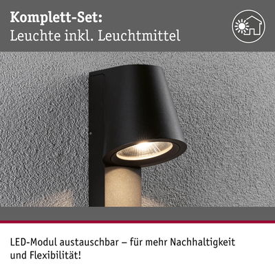 Schwarze LED-Außenwandleuchte aus Metall mit austauschbarem Modul für nachhaltige Außenbeleuchtung