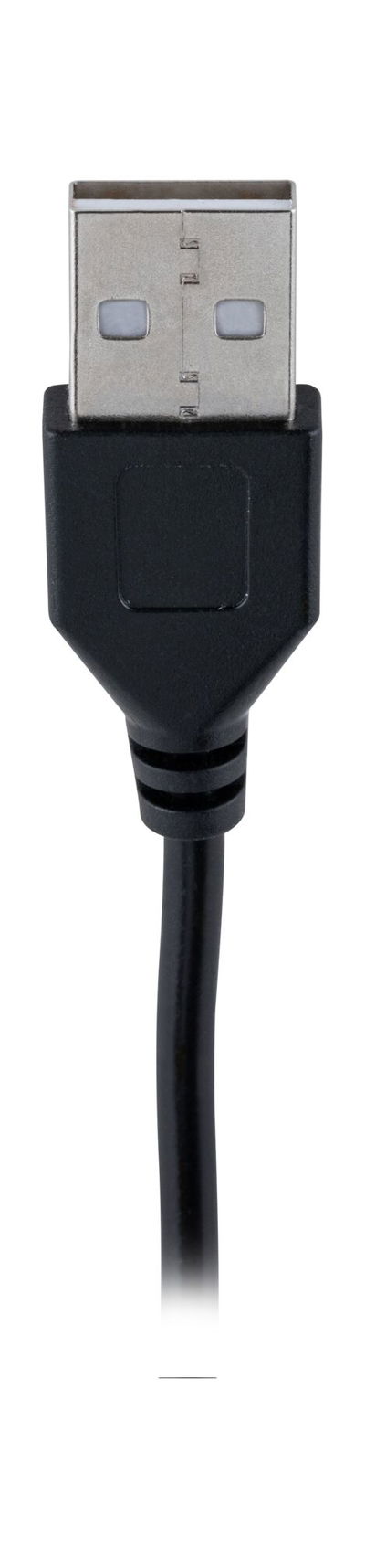 Black USB-A cable with metal connector, universal port for data transfer and power supply
